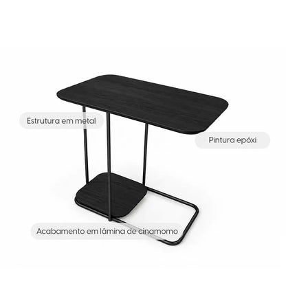 Mesa Lateral para Sofá com pés em Metal Biophilia 70 cm - Preto