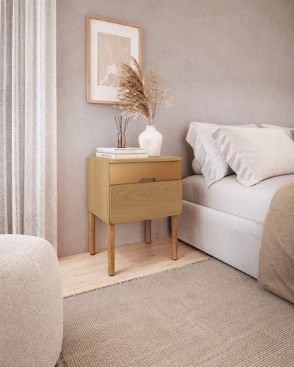 Mesa de Cabeceira 2 Gavetas Lumi 45 cm - Mel c/ Dourado