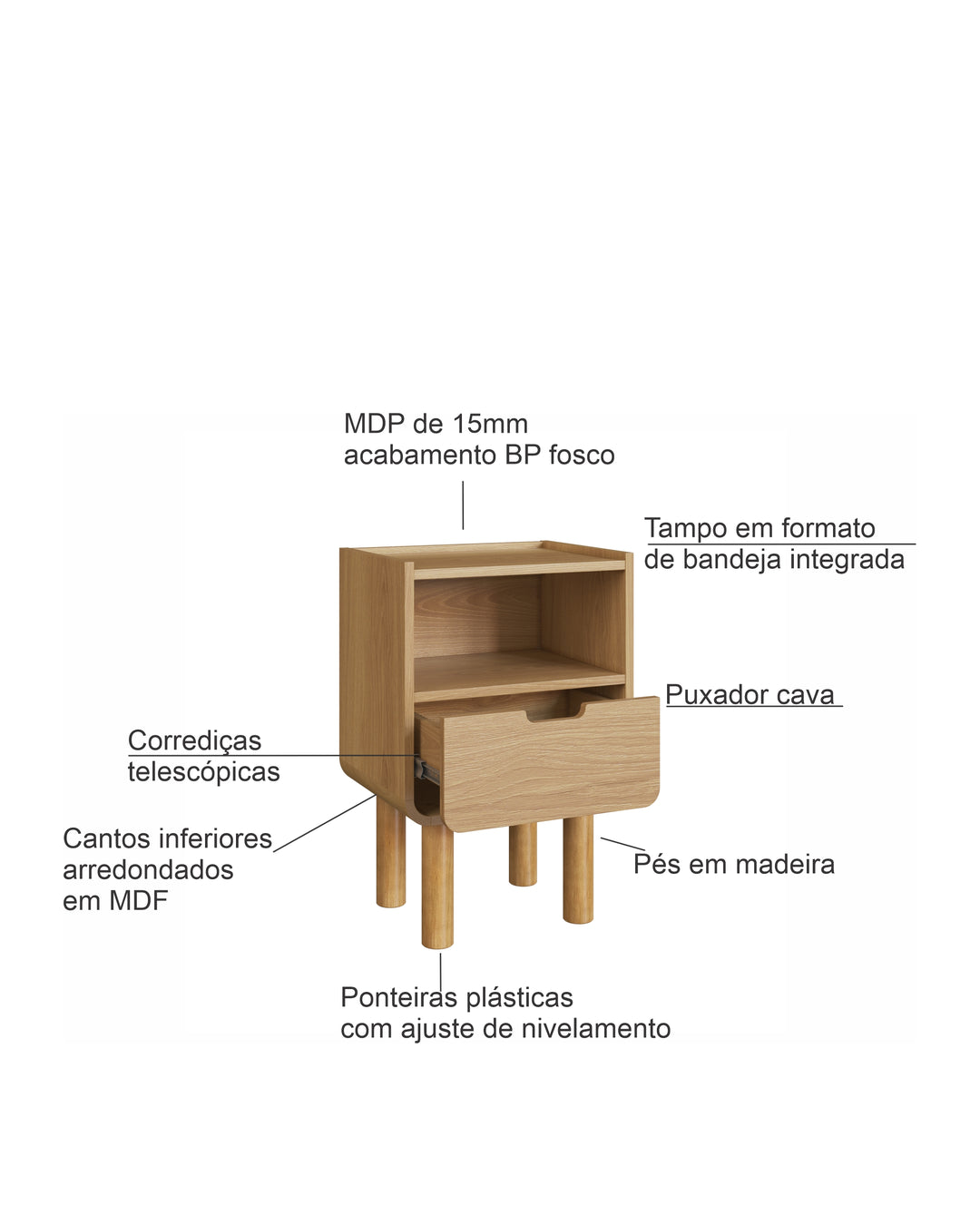 Mesa de Cabeceira Orgânica 1 Gaveta Yume 40 cm - Mel