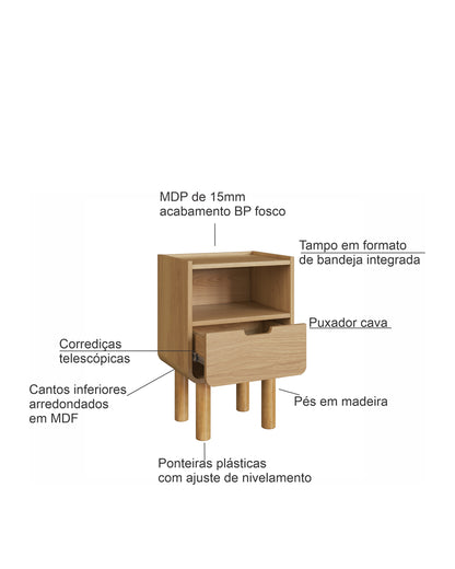 Mesa de Cabeceira Orgânica 1 Gaveta Yume 40 cm - Mel