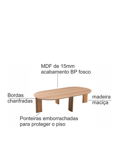 Mesa de Centro Orgânica com Pés de Madeira Maciça Moova 120 cm - Mel