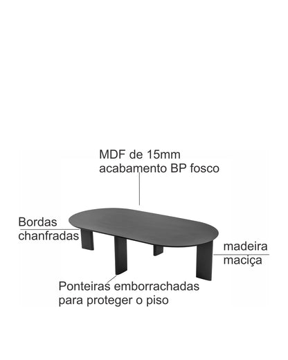 Mesa de Centro Orgânica com Pés de Madeira Maciça Moova 120 cm - Preto Fosco