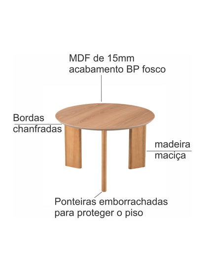 Mesa de Centro Redonda com Pés de Madeira Maciça Moova 60 cm - Mel