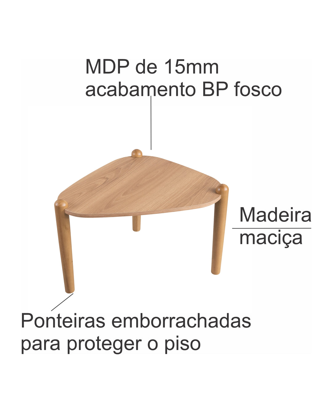 Mesa de Centro Orgânica com Pés em Madeira Maciça Mori 55 cm - Mel