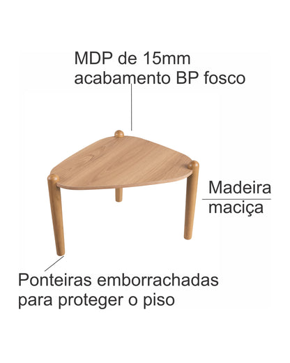 Mesa de Centro Orgânica com Pés em Madeira Maciça Mori 55 cm - Mel