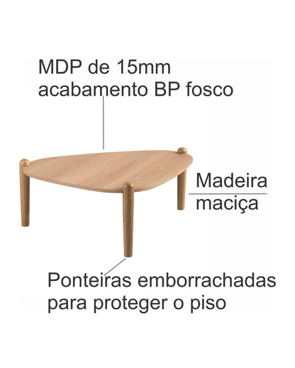 Mesa de Centro Orgânica com Pés em Madeira Maciça Mori 84 cm - Mel