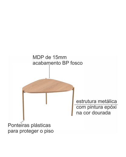 Mesa de Centro Orgânica com Pés em Aço Nami 59 cm - Mel c/ Dourado