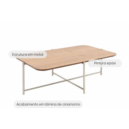Mesa de Centro com pés em Metal Biophilia 90 cm - Mel c/ Champanhe