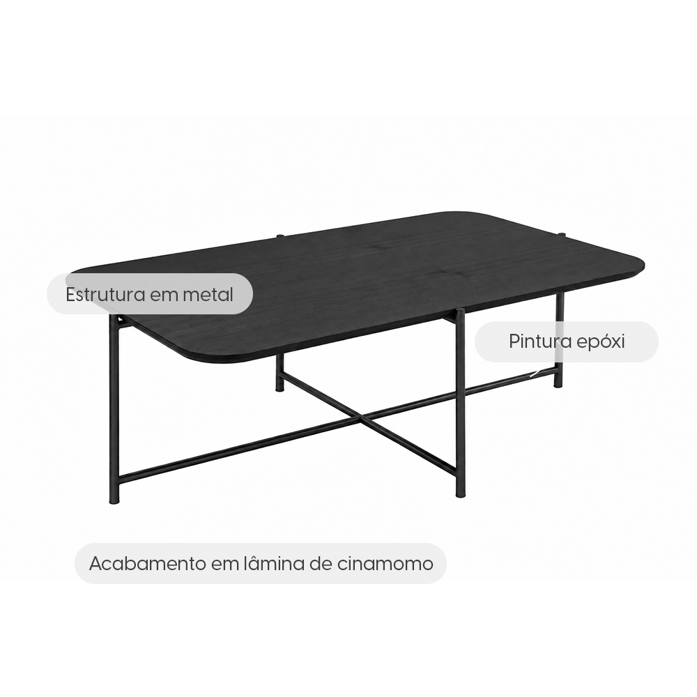 Mesa de Centro com pés em Metal Biophilia 90 cm - Preto