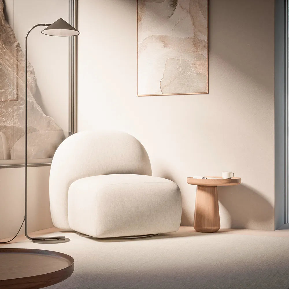 Poltrona Estofada Giratória Aurora - Linho Texturizado Off White