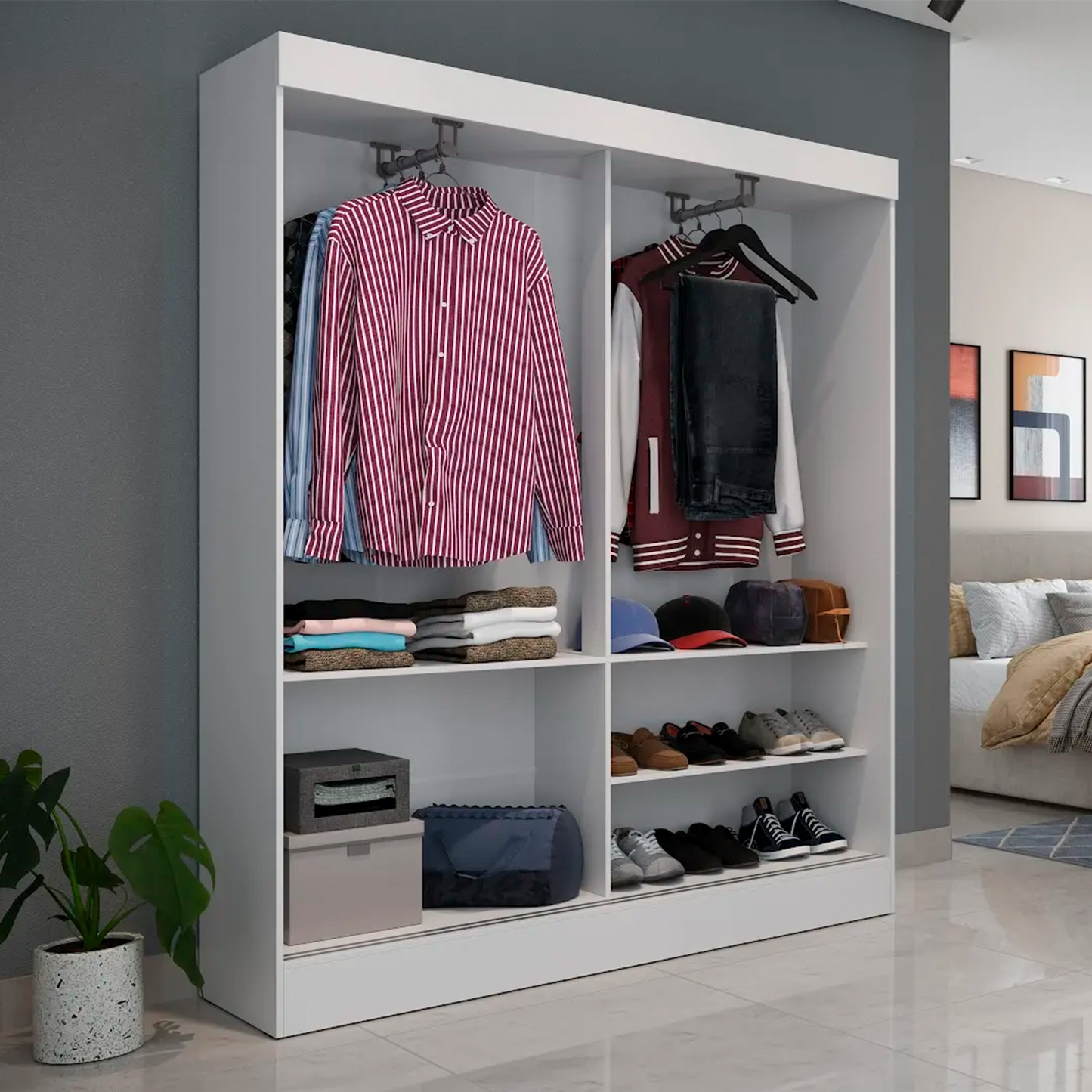 Guarda-Roupa Solteiro 2 Portas de Correr Harry 135 cm - Branco