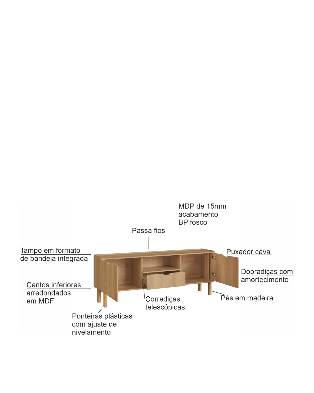 Rack Orgânico 2 Portas 1 Gaveta Yume 180 cm - Mel