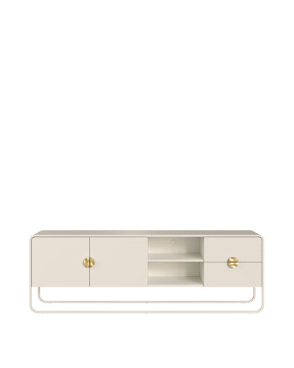 Rack Orgânico 2 Portas 2 Gavetas com Pés em Aço Dunna 180 cm - Off-White Fosco