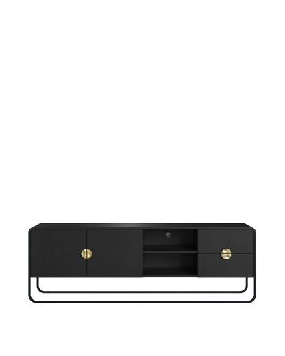 Rack Orgânico 2 Portas 2 Gavetas com Pés em Aço Dunna 180 cm - Preto Fosco