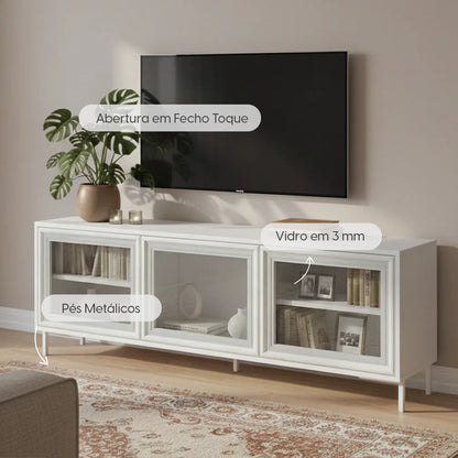 Rack para TV Até 55" 3 Portas com Vidro Vitria 135 cm - Branco