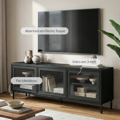 Rack para TV Até 55" 3 Portas com Vidro Vitria 135 cm - Preto
