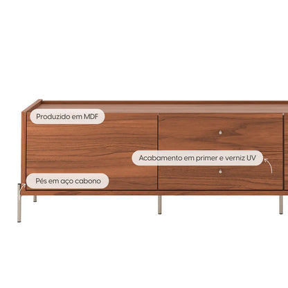 Conjunto Sala de Estar Completo Rack para TV até 75” Jasper - Sofá 4 Lugares Vancouver - 2 Mesas Laterais Botanic
