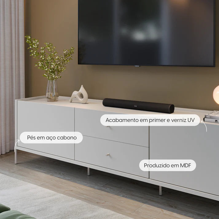 Conjunto Sala de Estar Completo Rack para TV até 75” Jasper - Sofá Cama 3 Lugares Vancouver - 2 Mesas Laterais Orb