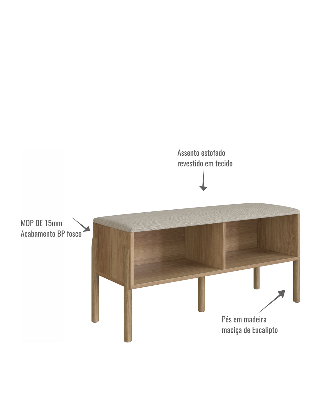 Sapateira Banco Estofada Urdi 93 cm - Mel