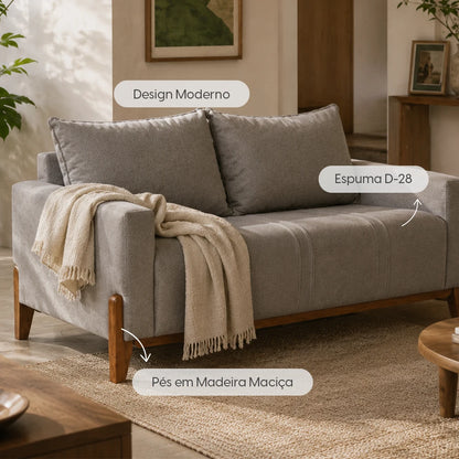 Sofá 2 Lugares Elio 148 cm - Linho Cinza c/ Mel