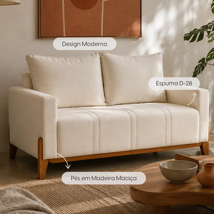Sofá 2 Lugares Elio 148 cm - Linho Off White c/ Mel
