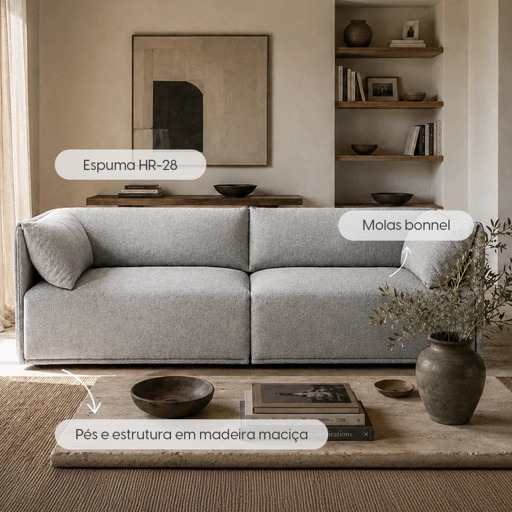 Sofá 3 Lugares Dali 200 cm - Linho Texturizado Cinza