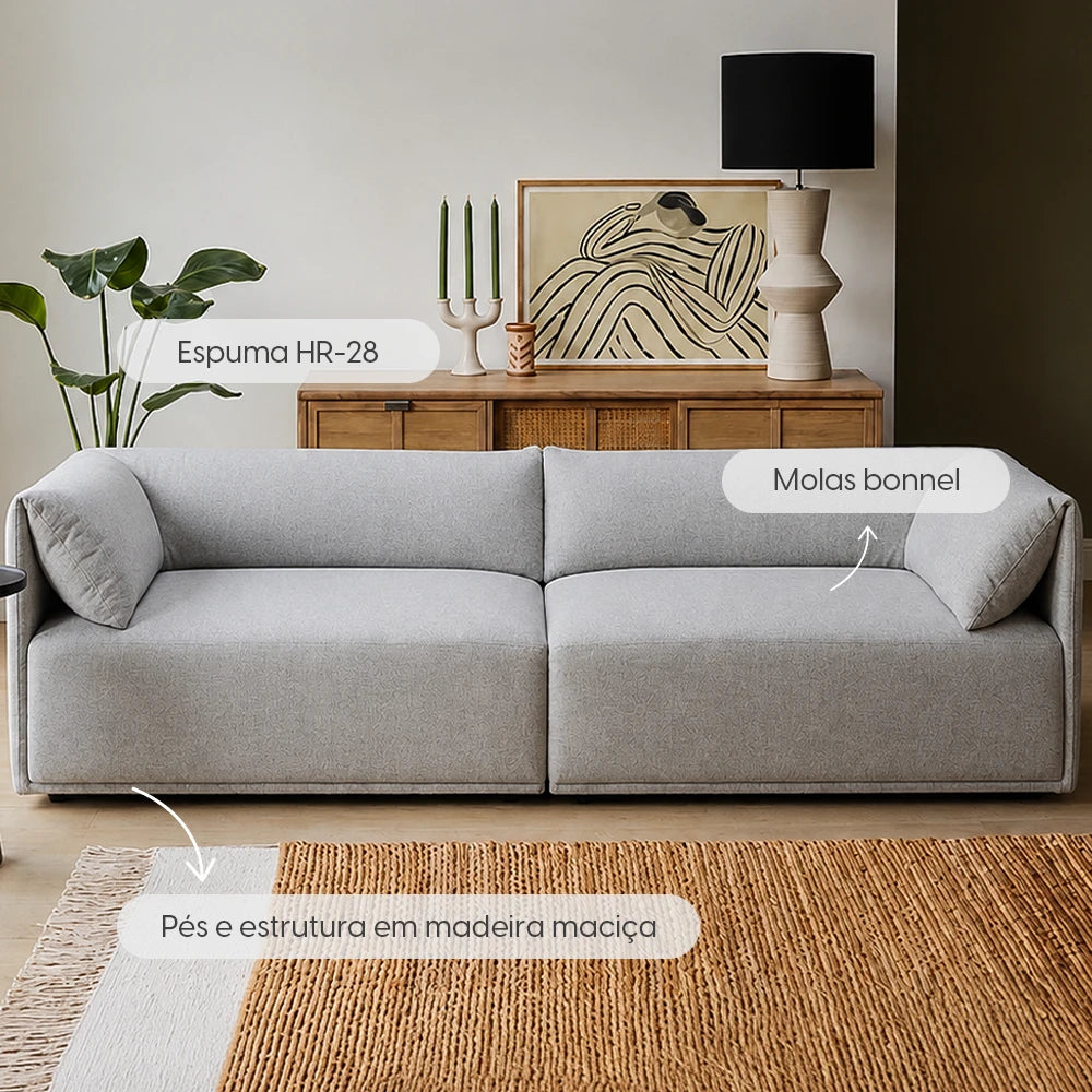 Sofá 3 Lugares Dali 200 cm - Linho Texturizado Cinza