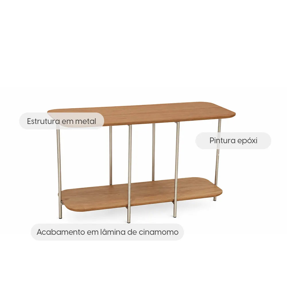 Sofá Table com pés em Metal Biophilia 120 cm - Mel c/ Champanhe