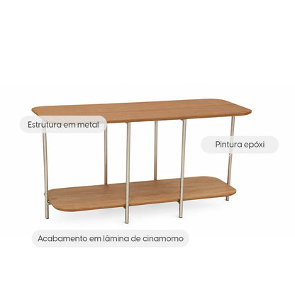 Sofá Table com pés em Metal Biophilia 140 cm - Mel c/ Champanhe