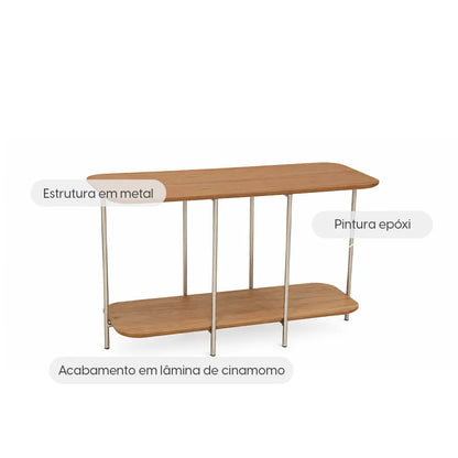 Sofá Table com pés em Metal Biophilia 90 cm - Mel c/ Champanhe
