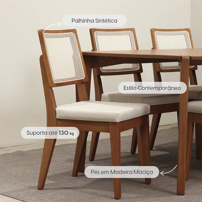 Conjunto de Jantar Mesa Retangular Harmony 8 Cadeiras Saga - Natural c/ Cru