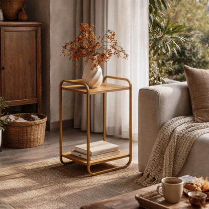 Mesa Lateral Retangular Dunna 33 cm - Mel c/ Dourado