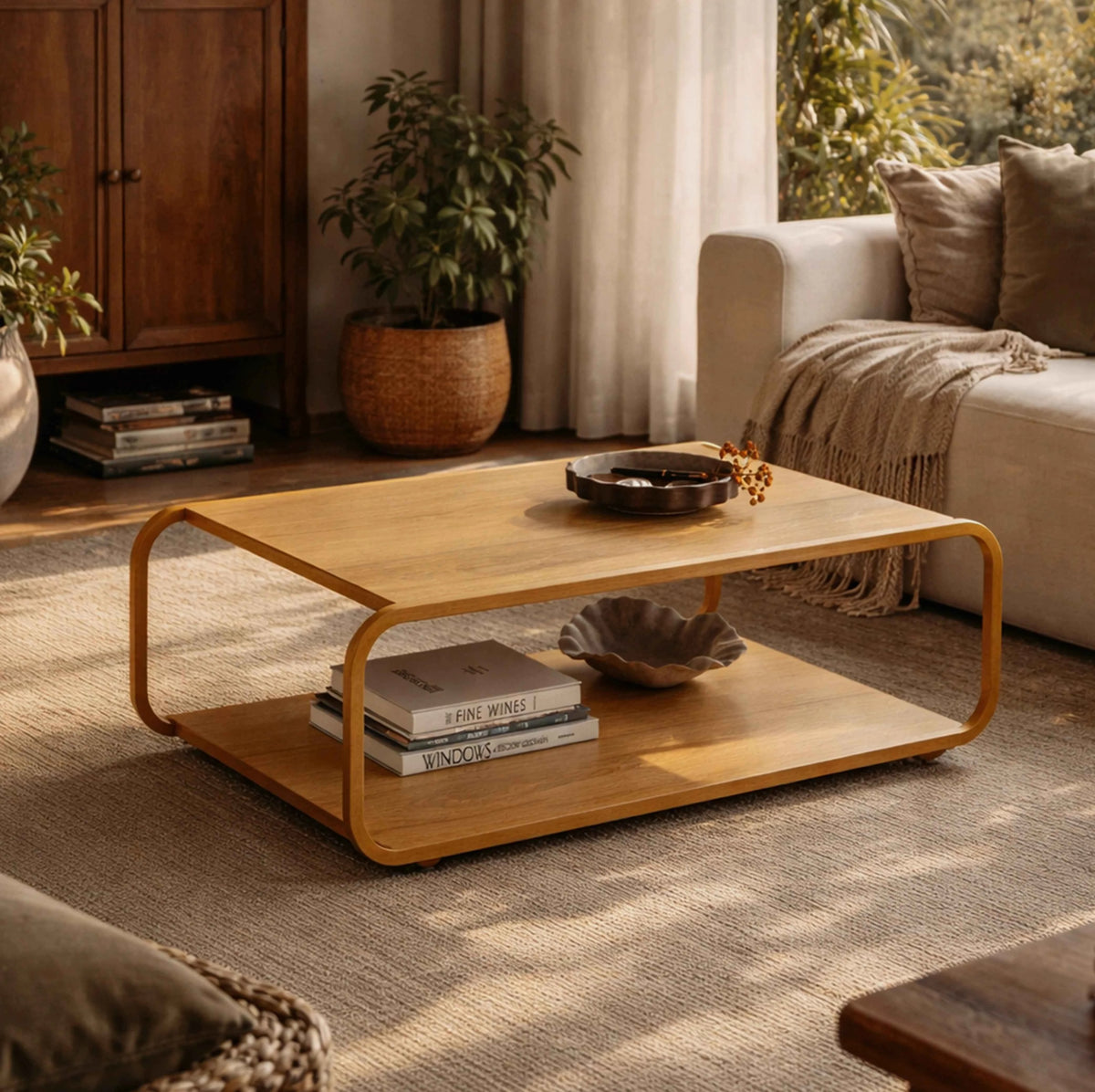 Mesa de Centro Retangular Dunna 80 cm - Mel c/ Dourado