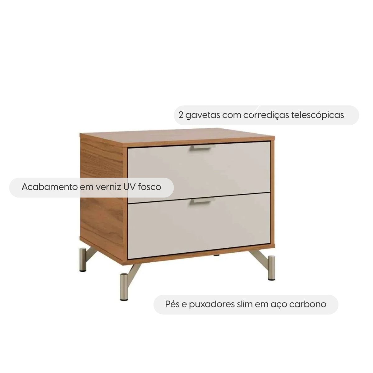 Conjunto 2 Mesas de Cabeceira Altis - Off White Fosco c/ Canella - Champanhe