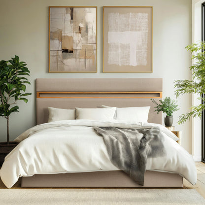 Cabeceira King Estofada Mira 193 cm - Mel c/ Linho Bege