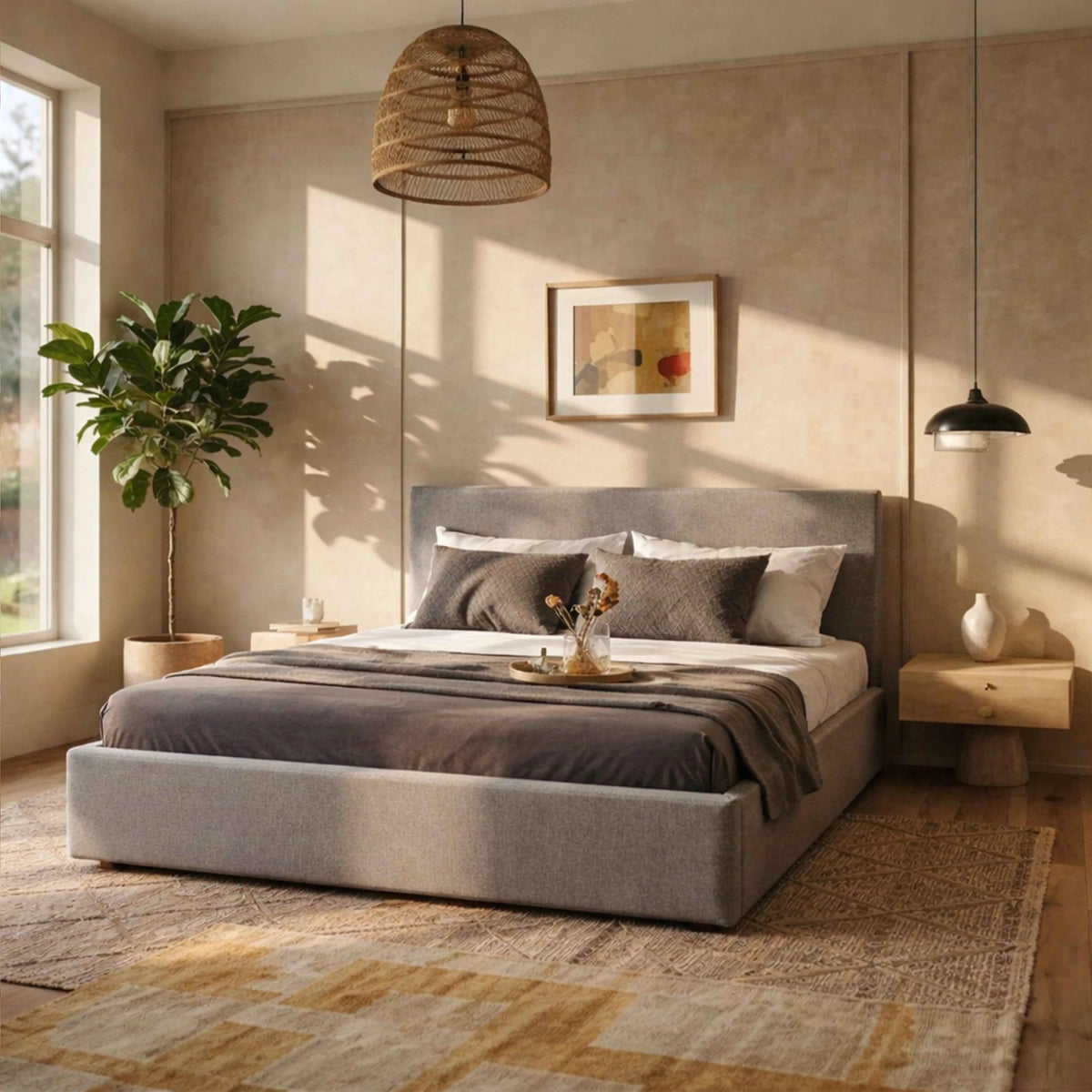 Cama Estofada King com Cabeceira Alicia - Linho Cinza
