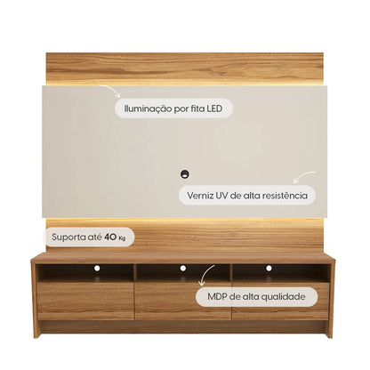 Rack Aspen com Painel New Lincoln para TV até 75” LED 3 Portas 184 cm - Freijó c/ Off White Gloss