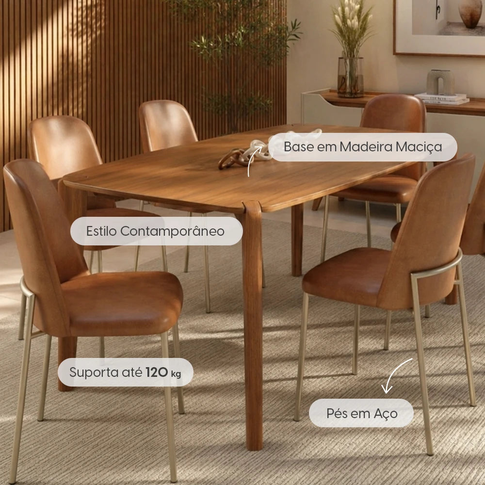 Conjunto de Jantar Mesa Retangular Harmony 6 Cadeiras Lucille - Canella c/ Caramelo