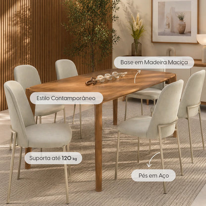 Conjunto de Jantar Mesa Retangular Harmony 6 Cadeiras Lucille - Canella c/ Palha
