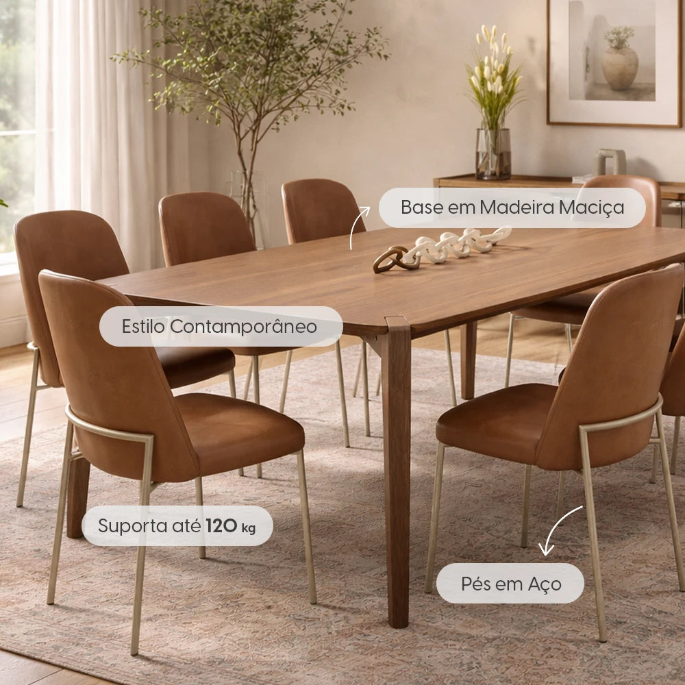 Conjunto de Jantar Mesa Retangular Harmony 8 Cadeiras Lucille - Canella c/ Caramelo