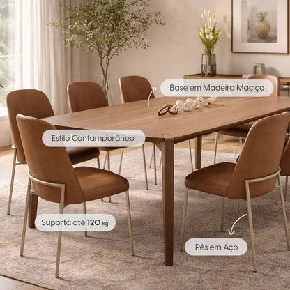 Conjunto de Jantar Mesa Retangular Harmony 8 Cadeiras Lucille - Canella c/ Caramelo