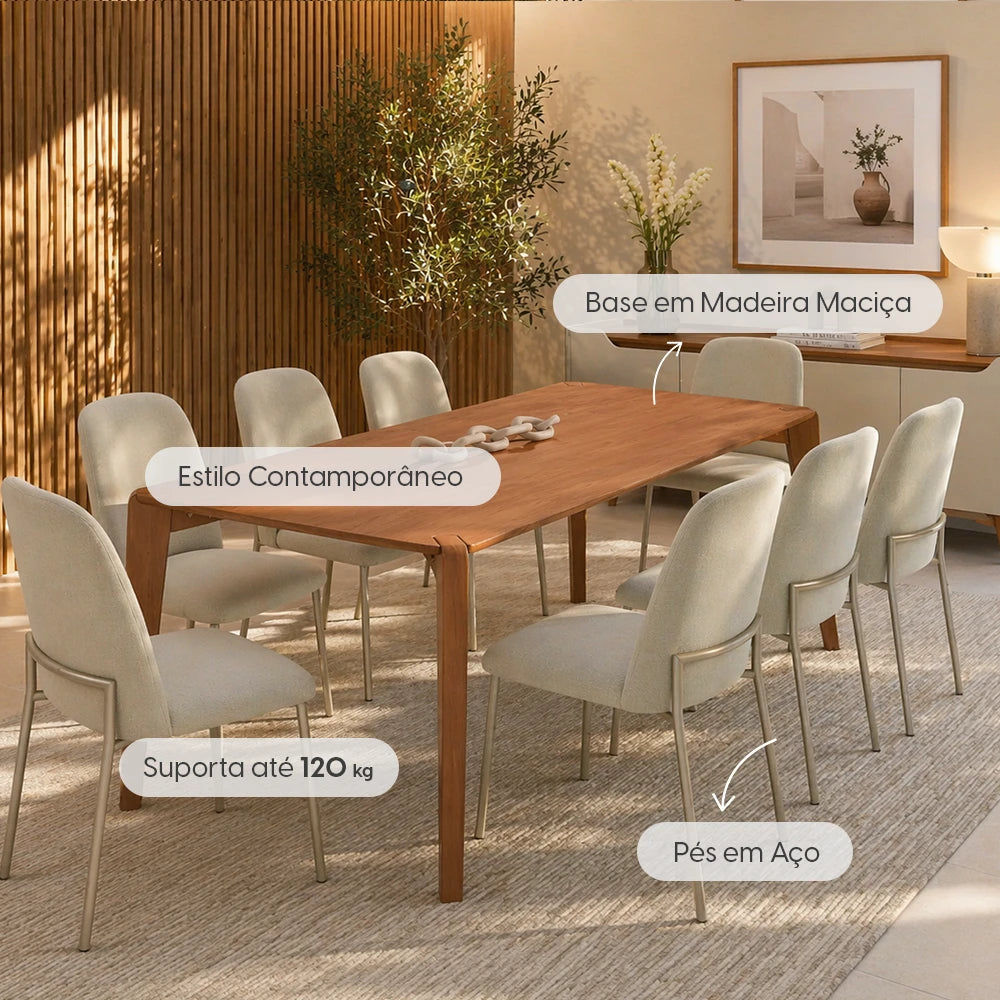 Conjunto de Jantar Mesa Retangular Harmony 8 Cadeiras Lucille - Canella c/ Palha