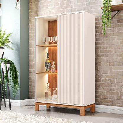 Cristaleira 2 Portas com Vidro e LED Capri 90 cm - Off White c/ Natural