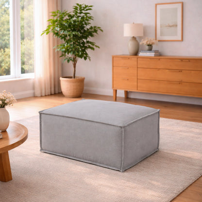 Puff Modular Estofado Freddo 80 cm - Linho Texturizado Cinza