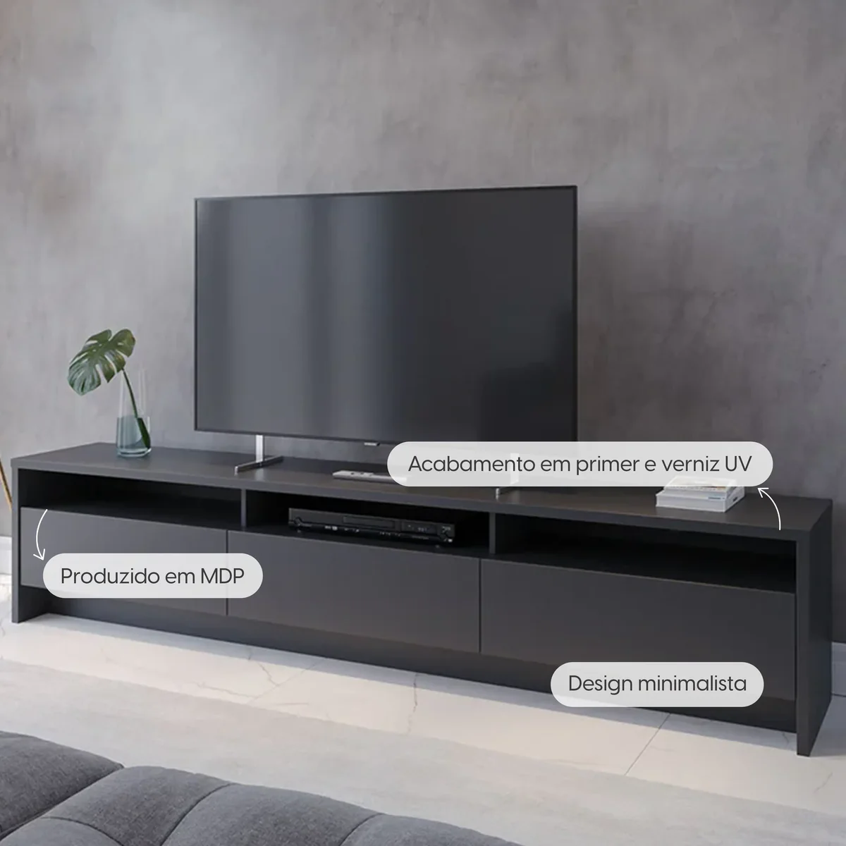 Conjunto Sala de Estar Rack para TV até 75” Aspen - Sofá 6 Lugares com Chaise Lado Direito Mônaco
