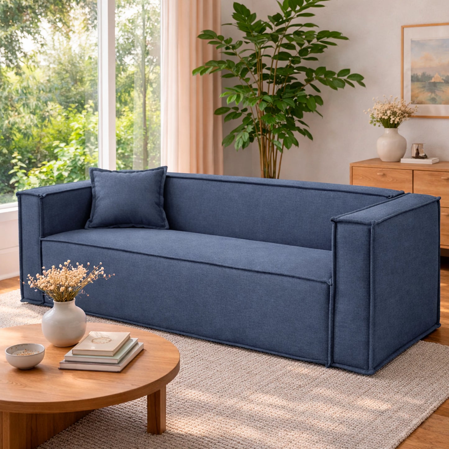 Sofá 3 Lugares Freddo 205 cm - Linho Texturizado Azul