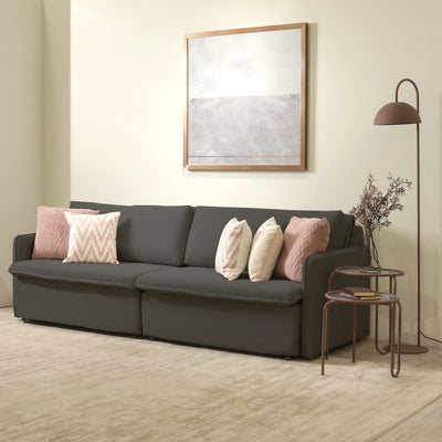 Sofá Cama Retrátil e Reclinável 4 Lugares Vancouver 256 cm - Linho Texturizado Fendi Escuro