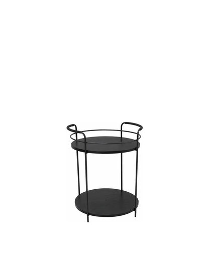 Carrinho Bar Redondo com Tampo em Lâmina de Madeira e pés em Metal Biophilia 54 cm - Preto