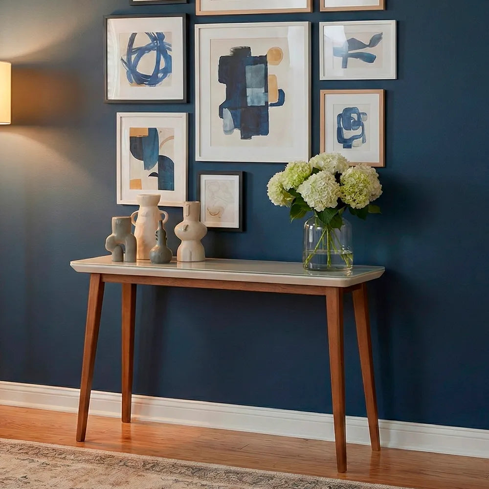 Aparador c/ Vidro Valência 136 cm - Natural c/ Branco