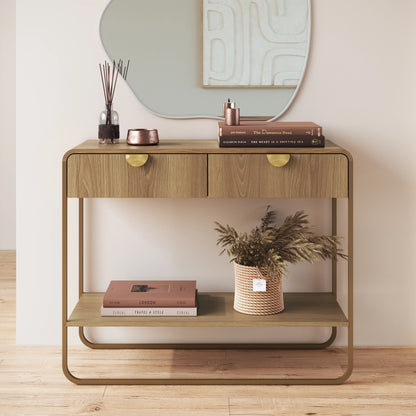 Aparador com 2 Gavetas Dunna 100 cm - Mel c/ Dourado